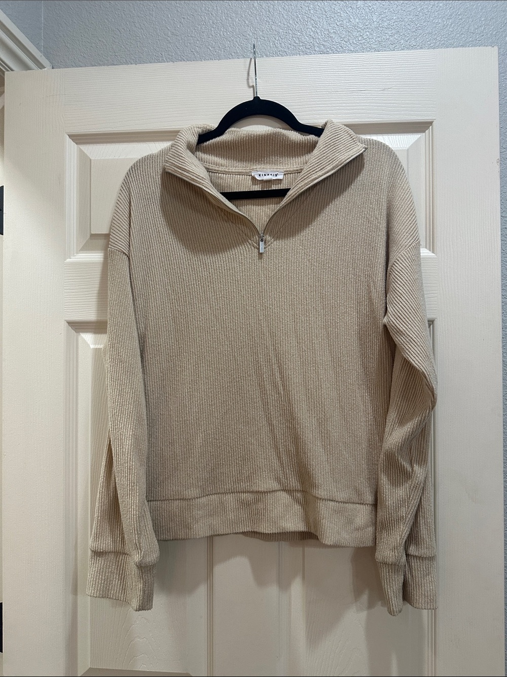 Kinesis Cream Ribbed Quarter-Zip Pullover Hoodie
